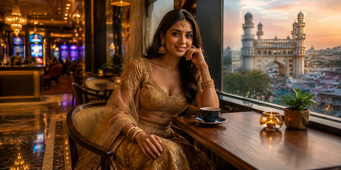 Indian entertainment casino scene with traditional lehenga attire